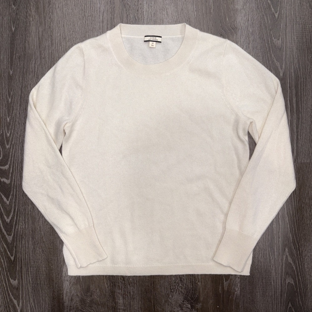 J Crew Women's Ivory 100% Cashmere Sweater Crewneck Pullover Size Medium